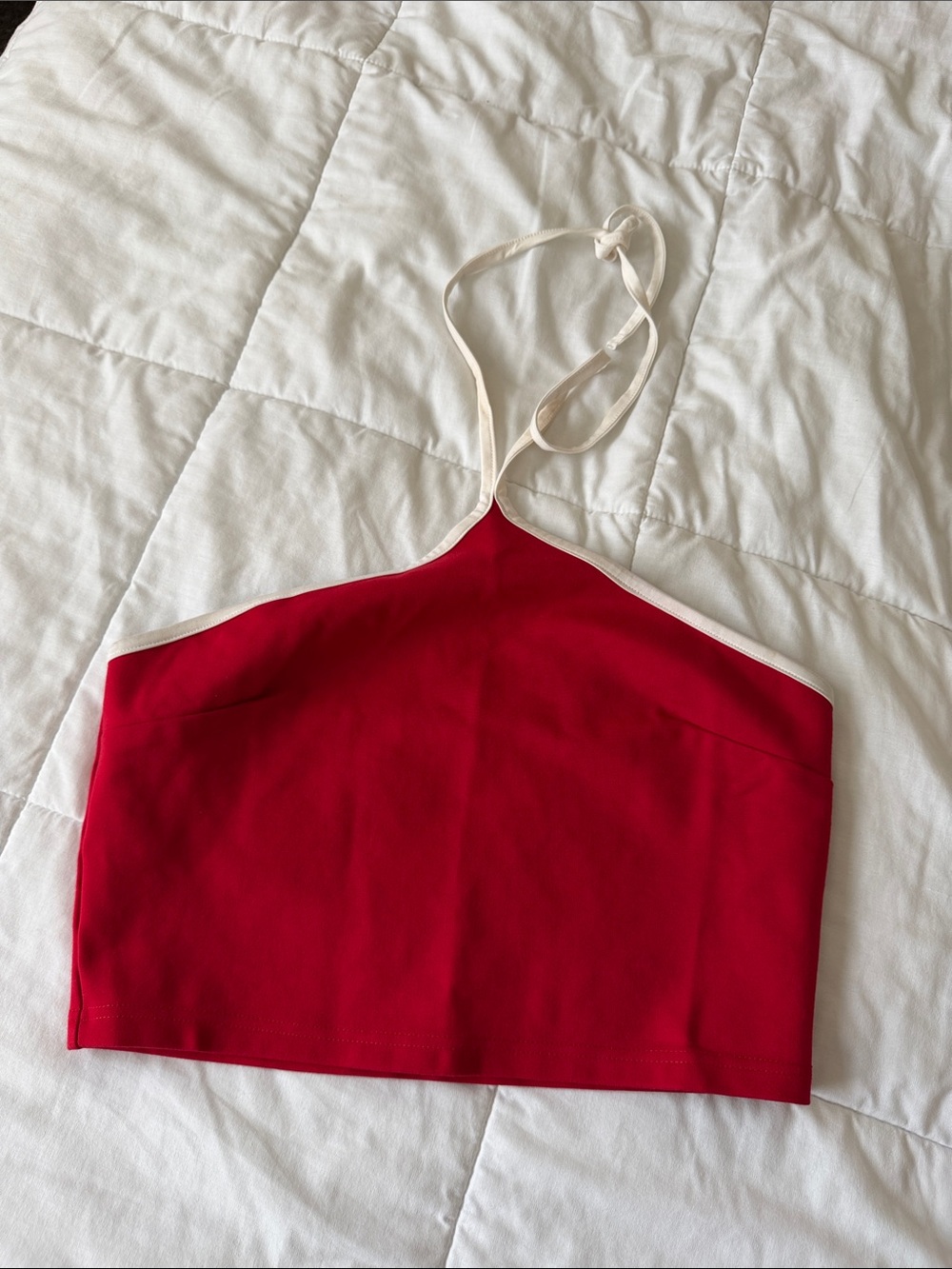 REVOLVE Red Halter Cropped Cami with Cream Trim